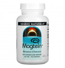 Магній L-треонат, Magtein, Source Naturals, 667 мг, 90 капсул