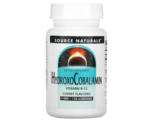 Вітамін В-12 (гідроксікобаламін), HydroxoCobalamin, Source Naturals, смак вишні, 1 мг, 120 таблеток для розсмоктування