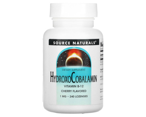 Вітамін В-12 (гідроксікобаламін), HydroxoCobalamin, Source Naturals, смак вишні, 1 мг, 240 таблеток для розсмоктування