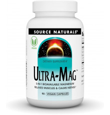 Магній ультра, Ultra-Mag, Source Naturals, 5-в-1, розслаблює м'язи та заспокоює нерви, 90 веганських капсул