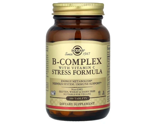 Вітаміни групи В + С, B-Complex, Solgar, стрес формула, 100 таблеток