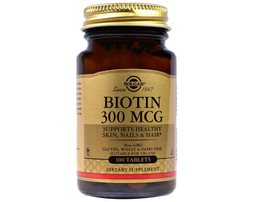 Біотин, Biotin, Solgar, 300 мкг, 100 таблеток