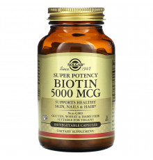 Біотин, Biotin, Solgar, 5000 мкг, 100 рослинних капсул