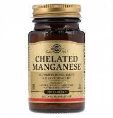 Марганець, Chelated Manganese, Solgar, хелатний, 100 таблеток