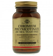 Хром полінікотинат, Chromium Polynicotinate, Solgar, без дріжджів, 200 мкг, 100 вегетаріанських капсул