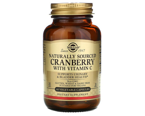Журавлина + вітамін С, Cranberry Vitamin C, Solgar, натуральна, 60 рослинних капсул