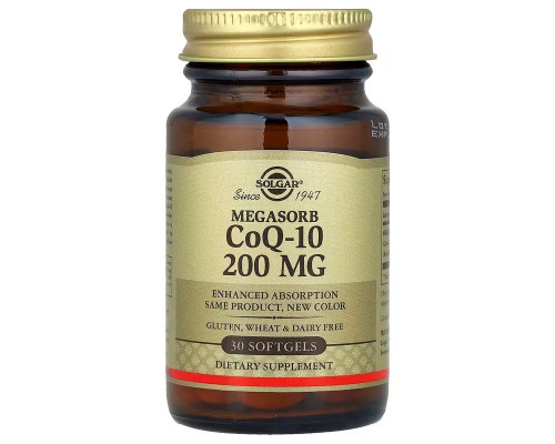 Коензим Q10, Megasorb CoQ-10, Solgar, 200 мг, 30 гелевих капсул