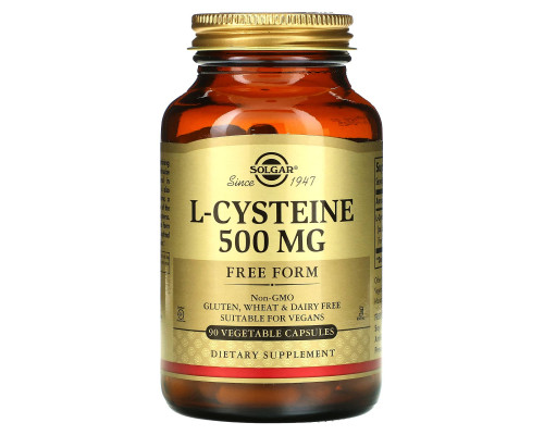 Цистеїн, L-Cysteine, Solgar, 500 мг, 90 вегетаріанських капсул
