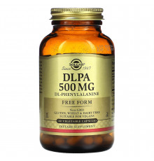 DL-Фенілаланін, DLPA, Solgar, вільна форма, 500 мг, 100 вегетаріанських капсул