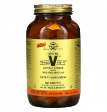 Мультивітаміни та хелатні мінерали без заліза, Formula V, VM-75, Solgar, 180 таблеток