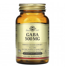ГАМК, Гамма-аміномасляна кислота, GABA, Solgar, 500 мг, 50 рослинних  капсул