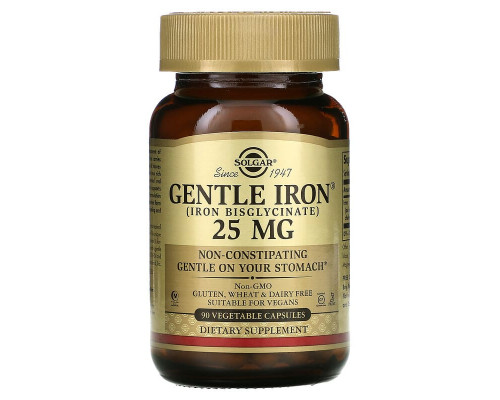 Залізо, Gentle Iron, Solgar, 25 мг, 90 вегетаріанських капсул