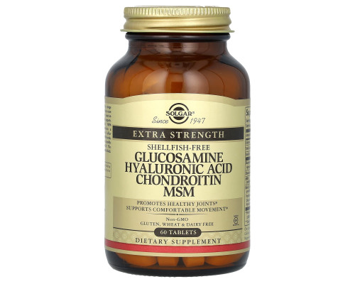 Глюкозамін, гіалуронова кислота, хондроїтин, МСМ, Glucosamine Hyaluronic Acid Chondroitin MSM, Solgar, 60 таблеток