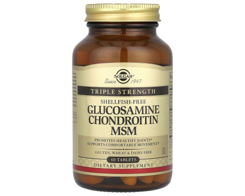 Глюкозамін хондроїтин МСМ, Glucosamine Chondroitin MSM, Solgar, потрійна сила, 60 таблеток