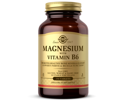 Магній з вітаміном В6, Magnesium Vitamin B6, Solgar, 250 таблеток