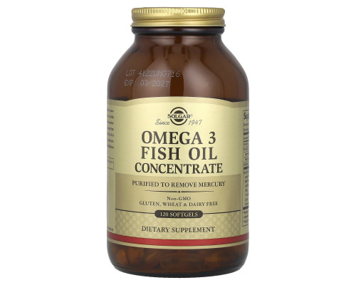 Омега-3, Omega-3 Fish Oil, Solgar, концентрат риб'ячого жиру, 120 гелевих капсул