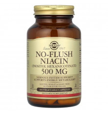 Ніацин, No-Flush Niacin, Solgar, не викликає почервоніння, 500 мг, 100 капсул