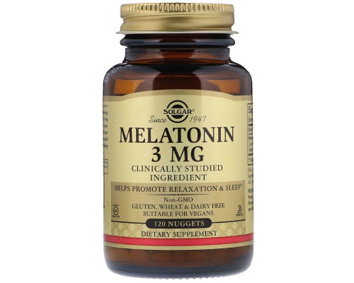 Мелатонін, Melatonin, Solgar, 3 мг, 120  таблеток для розжовування