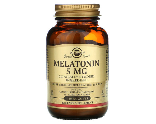 Мелатонін, Melatonin, Solgar, 5 мг, 120 таблеток для розжовування