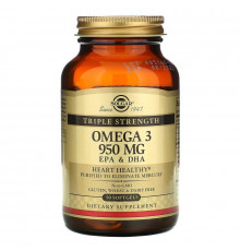 Омега-3, риб'ячий жир, Omega-3, EPA & DHA, Solgar, потрійна сила, 950 мг, 50 гелевих капсул