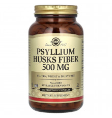 Подорожник, Psyllium Husks Fiber, Solgar, клітковина лушпиння, 500 мг, 200 вегетаріанських капсул