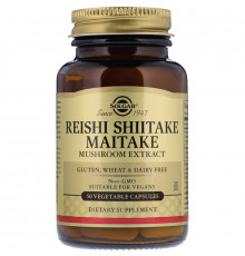 Лікувальні гриби рейші, шиїтаке і майтаке (Reishi Shiitake Maitake), Solgar, екстракт, 50 капсул