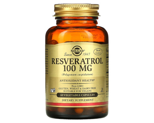 Ресвератрол (Resveratrol), Solgar, 100 мг, 60 вегетаріанських капсул
