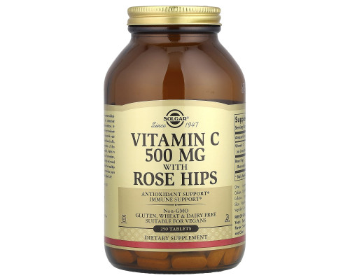 Вітамін С із шипшиною, Vitamin C With Rose Hips, Solgar, 500 мг, 250 таблеток