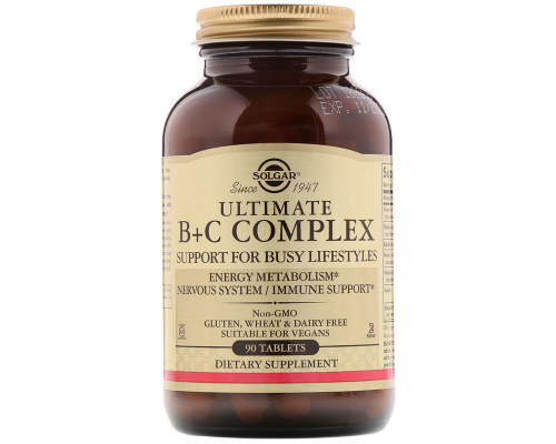 Вітаміни В + С, комплекс, Ultimate B + C, Solgar, 90 таблеток