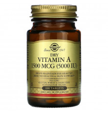 Вітамін А, Dry Vitamin A, Solgar 1500 мкг (5000 МО), 100 таблеток