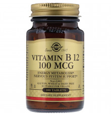 Вітамін В12 (ціанокобаламін) , Vitamin B12, Solgar, 100 мкг, 100 таблеток