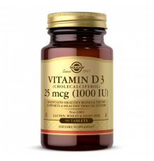 Вітамін D3 (холекальциферол), Vitamin D3, Solgar, 25 мкг (1000 МО), 90 таблеток