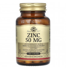 Глюконат цинку, Zinc, Solgar, 50 мг, 100 таблеток