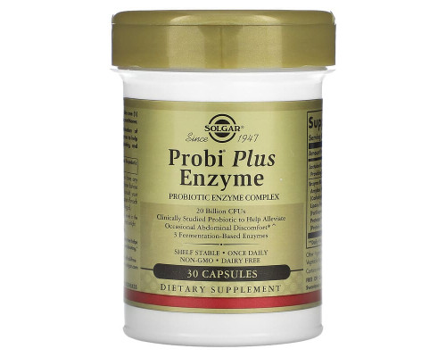 Пробіотики плюс ферменти, Probi Plus Enzyme, Solgar, комплекс, 20 млрд КУО, 30 капсул
