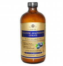 Кальцій Магній + D3, Calcium Magnesium Vitamin D3, Solgar, смак чорниці, цитрат, рідкий, 473 мл.