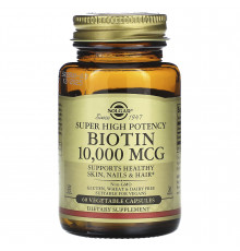 Біотин, Biotin, Super High Potency, Solgar, висока ефективність, 10000 мкг, 60 капсул