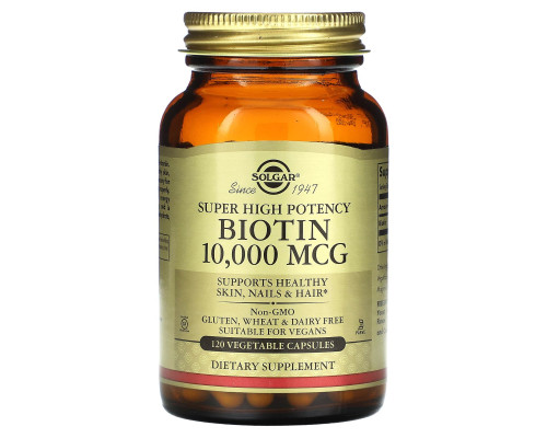 Біотин, Biotin, Solgar, надвисока ефективність, 10000 мкг, 120 рослинних капсул
