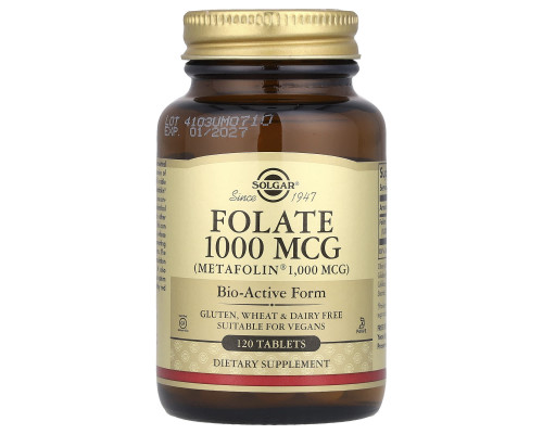 Фолат, Folate, Solgar, 1000 мкг, 120 таблеток
