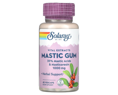 Смола мастикового дерева, екстракт, Mastic Gum, Solaray, 1000 мг, 45 вегетаріанських капсул (500 мг на капсулу)