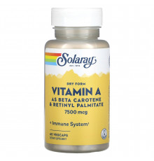 Вітамін А, Dry Vitamin A, Solaray, 7500 мкг, 60 вегетаріанських капсул