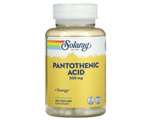 Пантотенова кислота, Pantothenic Acid, Solaray, 500 мг, 100 вегетаріанських капсул