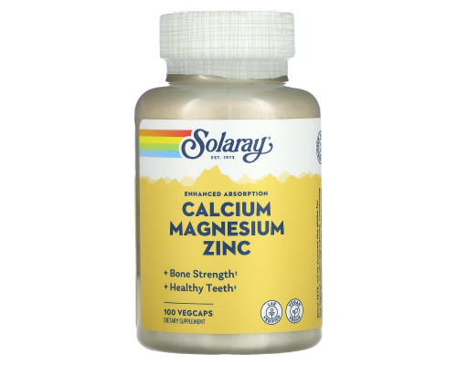 Кальцій, магній і цинк, Calcium, Magnesium, Zinc, Solaray, 100 вегетаріанських капсул