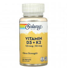 Вітаміни D3 і К2, Vitamin D-3 + K-2, Solaray, без сої, 120 капсул
