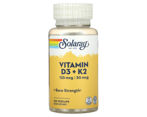 Вітаміни D3 і К2, Vitamin D-3 + K-2, Solaray, без сої, 120 капсул