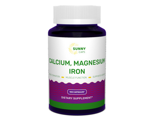 Кальцій, магній, залізо, Calcium, Magnesium and Iron Powerfull, Sunny Caps, 100 капсул