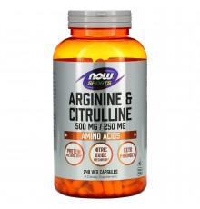Аргінін та цитрулін, Arginine & Citrulline, Now Foods, Sports, 500 мг/250 мг, 240 вегетаріанських капсул