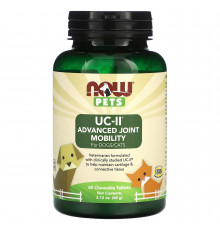 Вітаміни для собак і кішок, Pets UC-II Advanced Joint Mobility, NOW Foods, підтримка суглобів, 60 жувальних таблеток, 60 г
