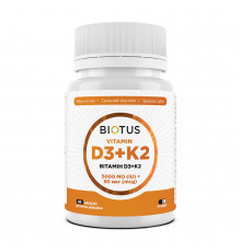 Вітамін D3+К2, Vitamin D3+K2, Biotus, 5000 МО/50 мкг, 60 капсул
