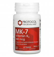 MK-7 Вітамін K2, MK-7 Vitamin K2, Protocol for Life Balance, 160 мкг, 60 таблеток