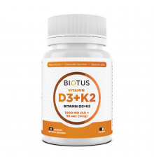 Вітамін D3+К2, Vitamin D3+K2, Biotus, 1000 МО/50 мкг, 60 капсул